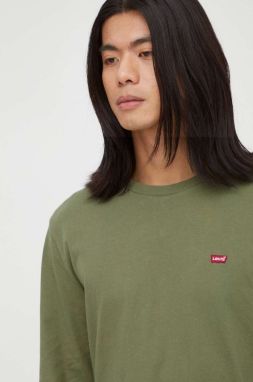 Bavlnené tričko s dlhým rukávom Levi's zelená farba, jednofarebné