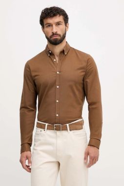 Košeľa Lindbergh hnedá farba, slim, s golierom button-down, 30-203174