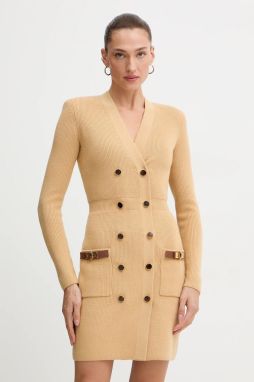 Šaty s prímesou vlny Elisabetta Franchi béžová farba, mini, priliehavé, AM04S56E2