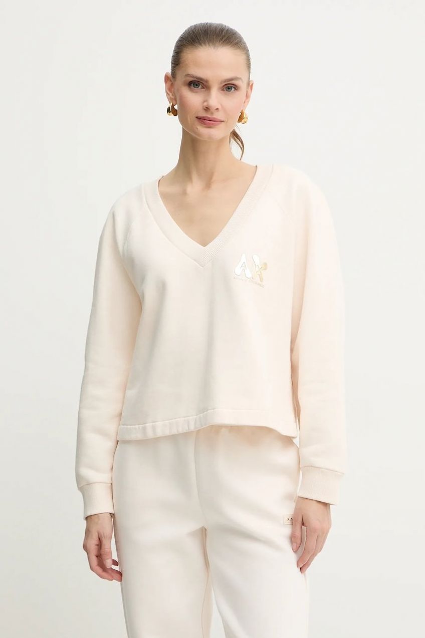 Bavlnená mikina Armani Exchange béžová farba, s potlačou, XW001461 AF16192