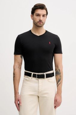 Bavlnené tričko Polo Ralph Lauren pánske, čierna farba, jednofarebné, 710671453