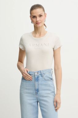 Bavlnené tričko Armani Exchange dámske, béžová farba, XW001351 AF17172