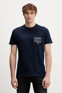 Bavlnené tričko Tommy Jeans pánske, tmavomodrá farba, s potlačou, DM0DM22319