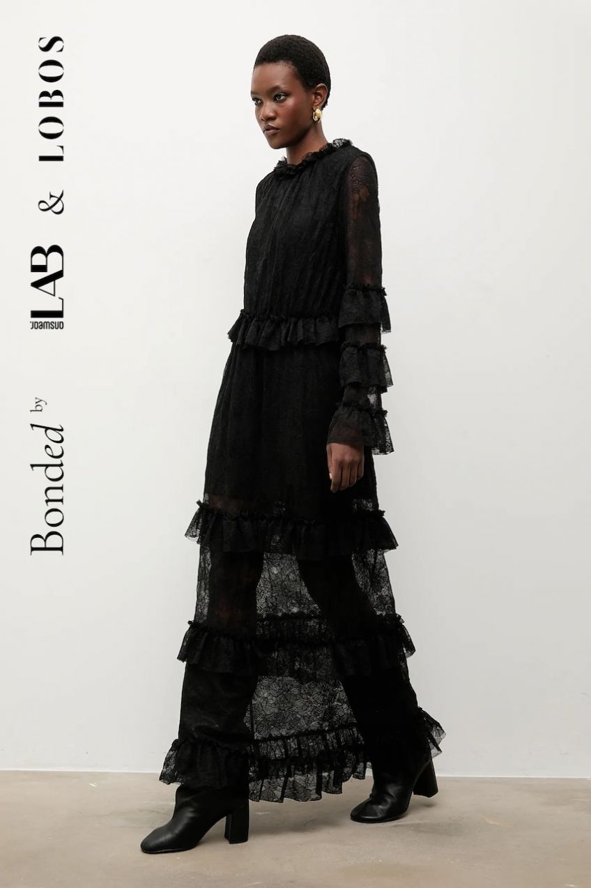 Šaty Bonded by Answear.LAB & LOBOS čierna farba, maxi, áčkový strih