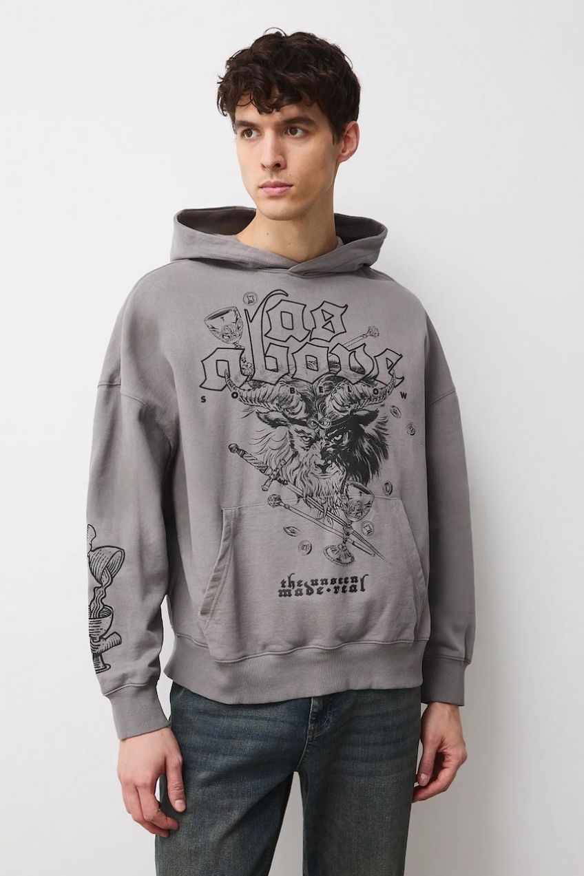 Mikina Medicine šedá farba, s kapucňou, s potlačou