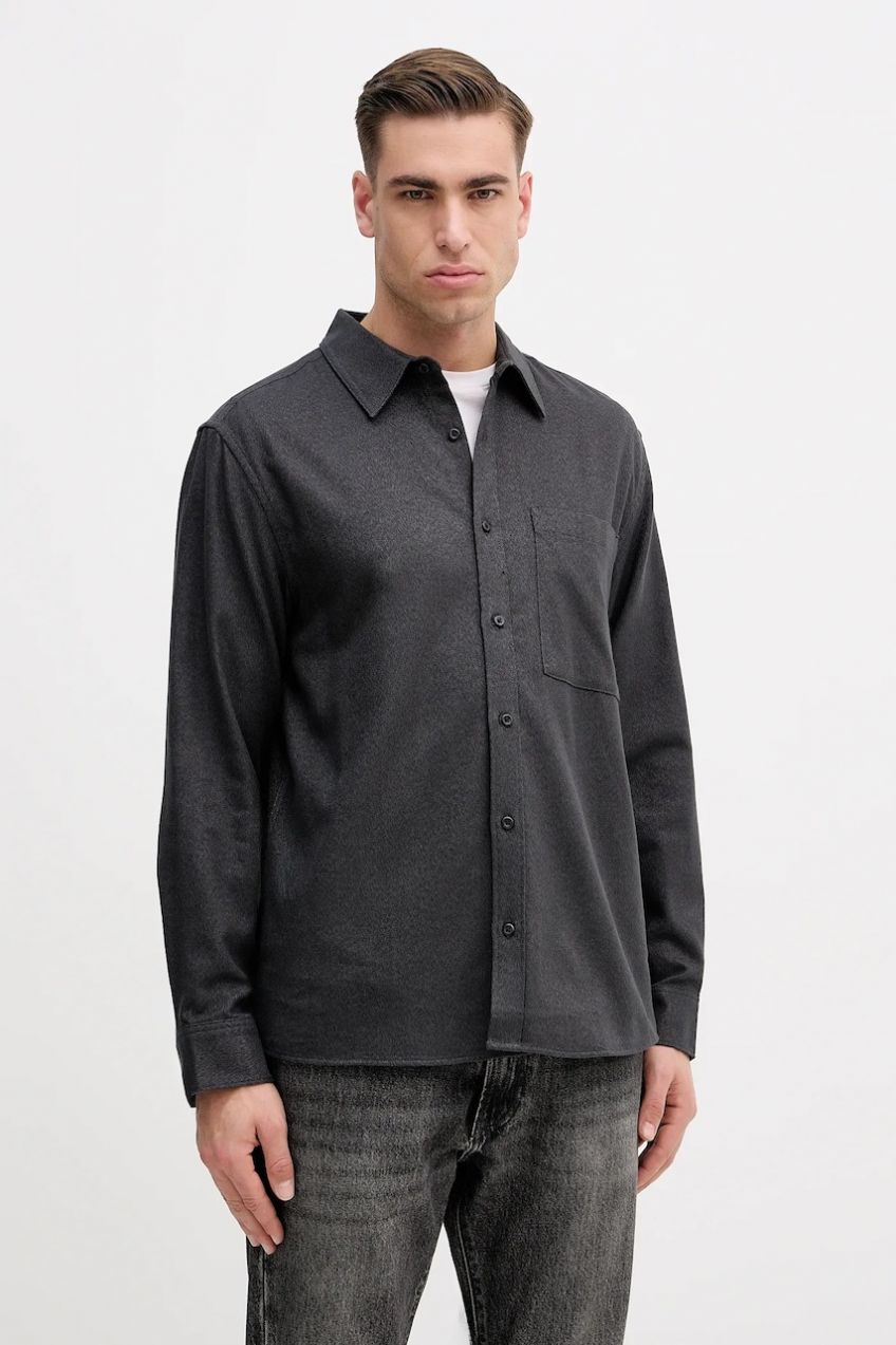 Bavlnená košeľa Calvin Klein Jeans šedá farba, regular, s klasickým golierom, LV14RE112G