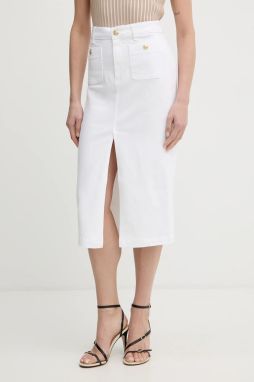 Rifľová sukňa Liu Jo biela farba, midi, rovný strih, UA6259 D0275