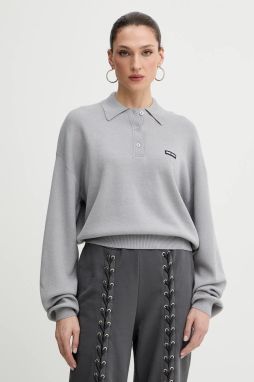 Sveter s prímesou vlny Rotate šedá farba, ľahké, 115137039