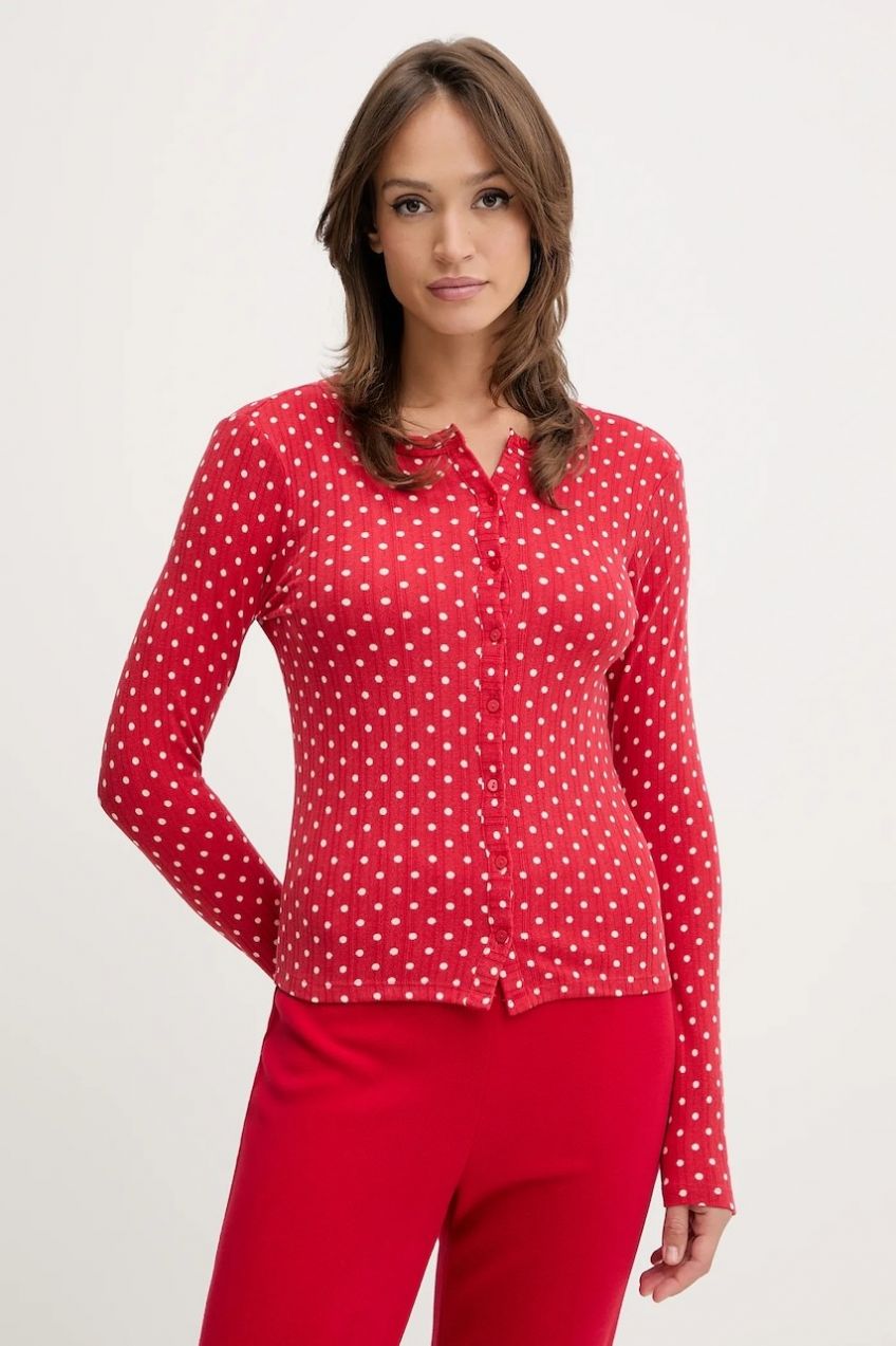 Pyžamové tričko s dlhým rukávom Abercrombie & Fitch červená farba, KI146-5107-500