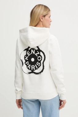 Bavlnená mikina Kenzo biela farba, s kapucňou, s potlačou, FG52HO2064MB