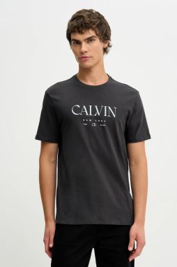 Bavlnené tričko Calvin Klein pánske, šedá farba, s potlačou, LV04RE807G