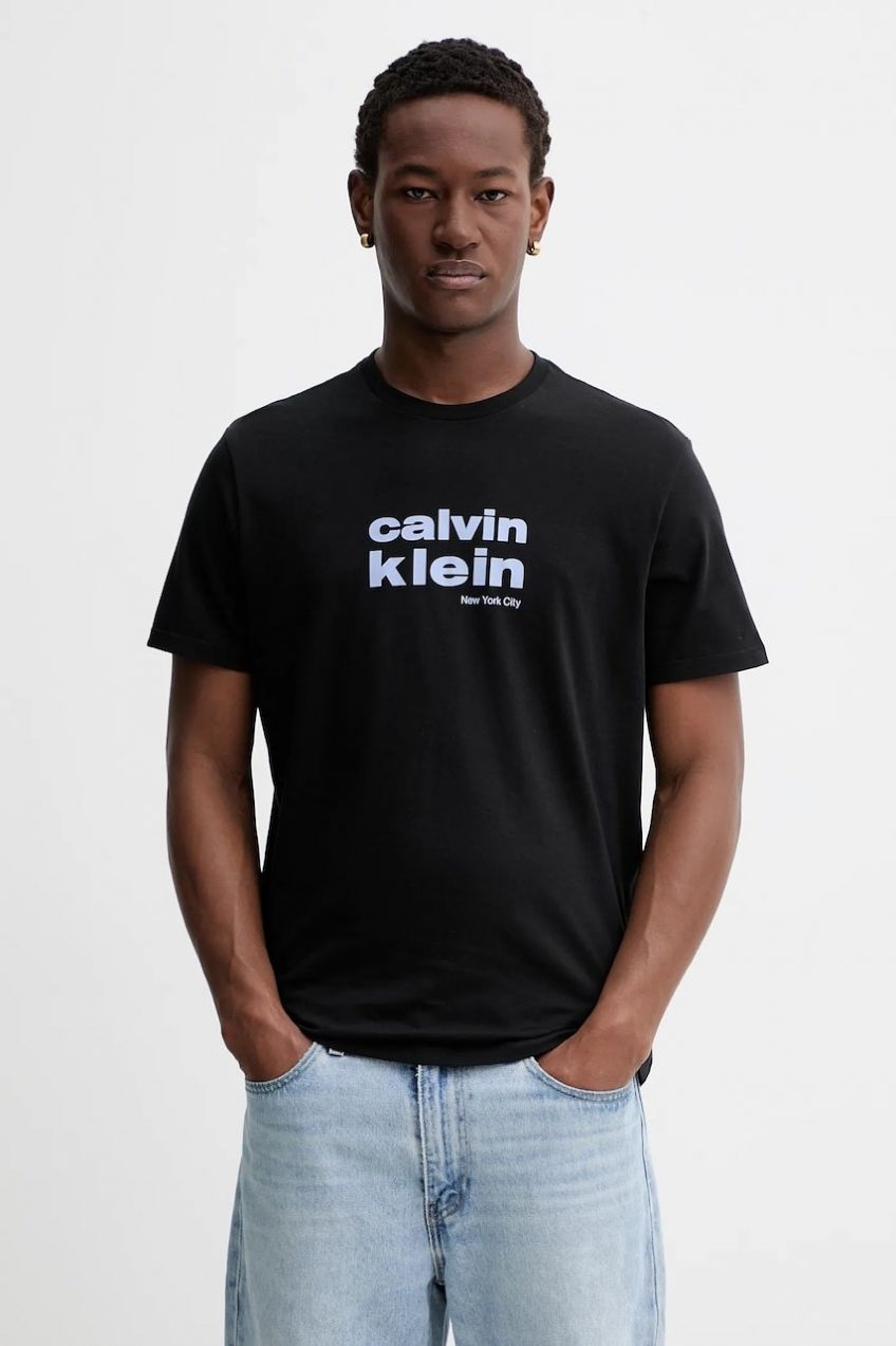 Bavlnené tričko Calvin Klein pánske, čierna farba, s potlačou, LV04RE821G