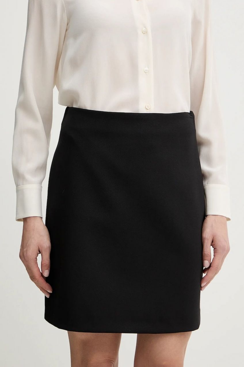 Sukňa s prímesou vlny Weekend Max Mara ARCADIA čierna farba, mini, rovný strih, 2615101041600