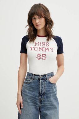 Tričko Tommy Jeans dámske, béžová farba, DW0DW22536