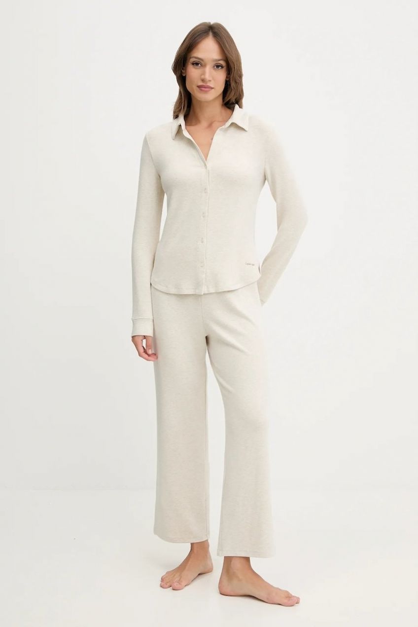 Pyžamo Calvin Klein Underwear dámske, béžová farba, LV00QS7582