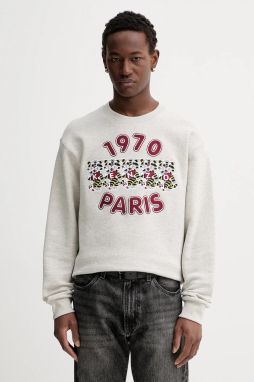 Bavlnená mikina Kenzo šedá farba, s nášivkou, FG55SW2064MJ