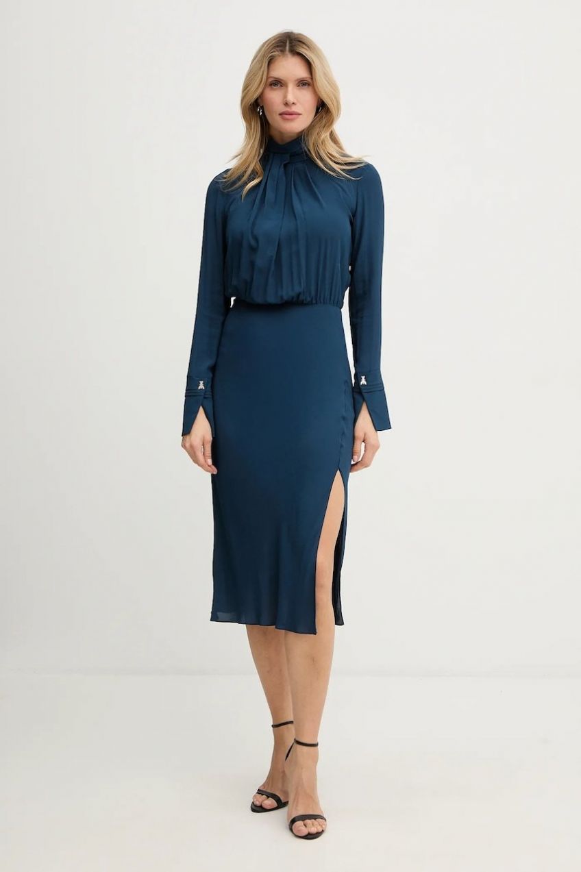 Viskózové šaty Patrizia Pepe modrá farba, midi, rovný strih, 8A1623 A8I1