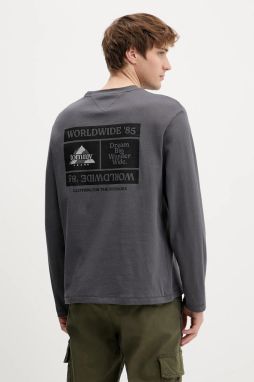 Bavlnené tričko s dlhým rukávom Tommy Jeans šedá farba, s potlačou, DM0DM22339