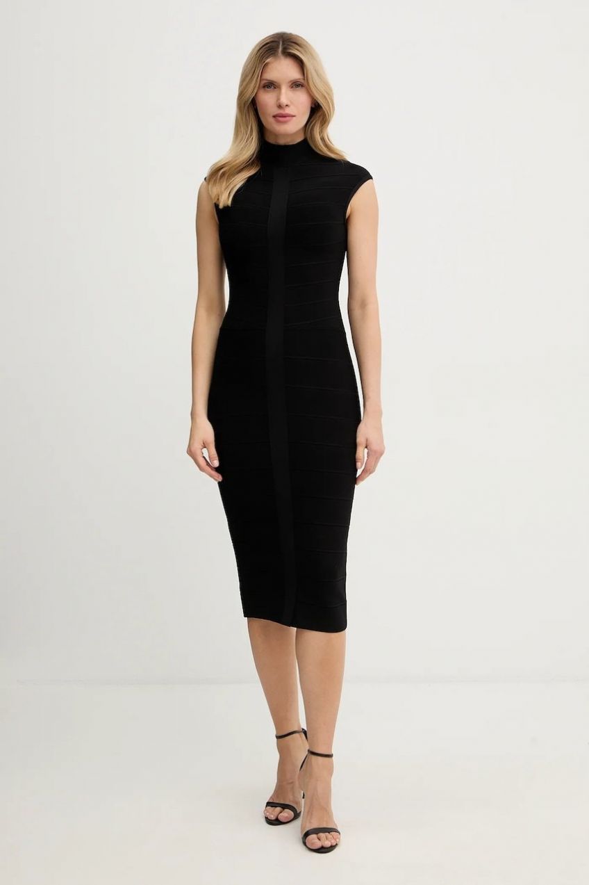 Šaty Herve Leger Davina čierna farba, midi, priliehavé, HLT8567266