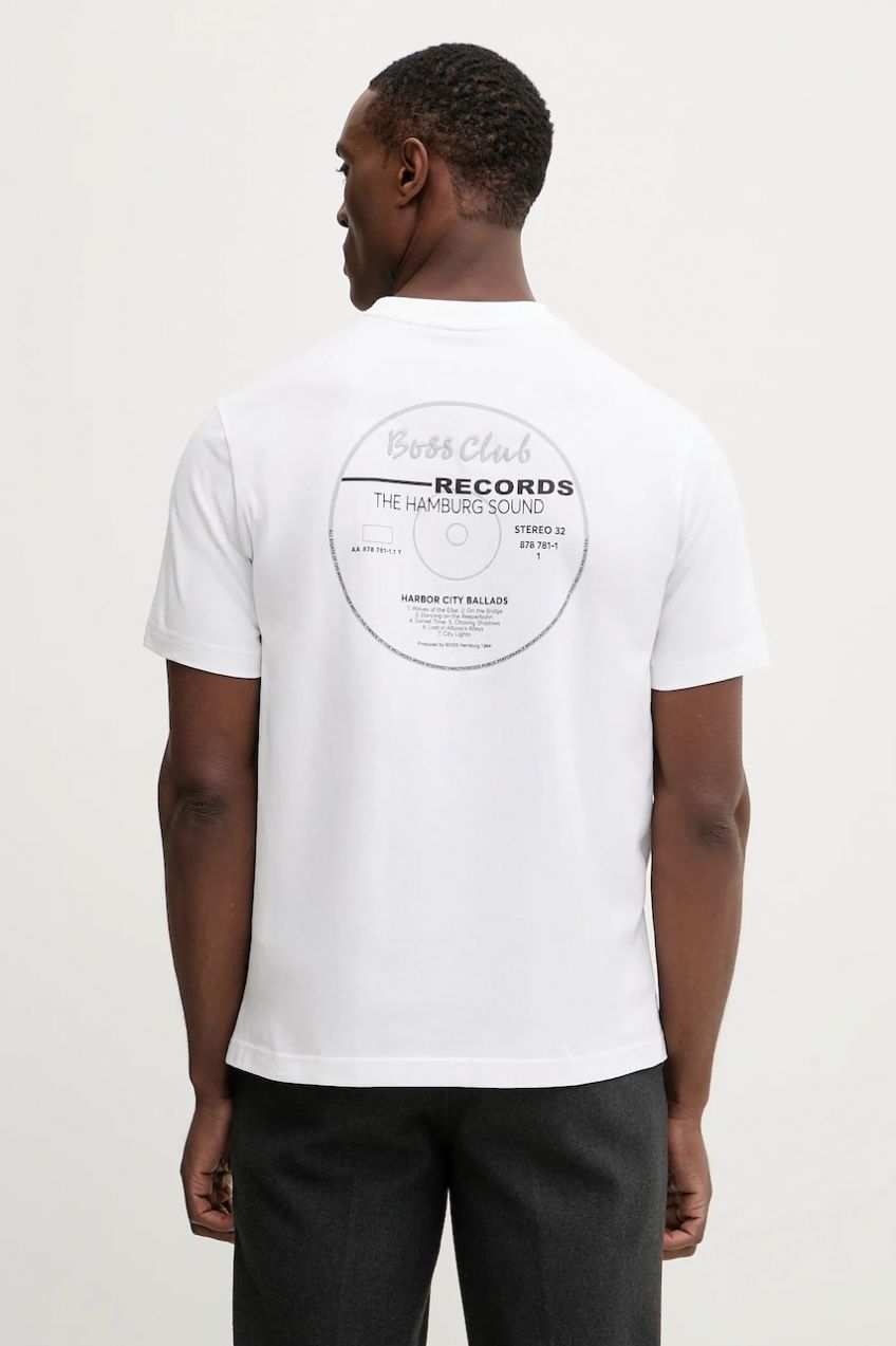 Bavlnené tričko BOSS Orange Te_BossClub pánske, biela farba, s potlačou, 50556033