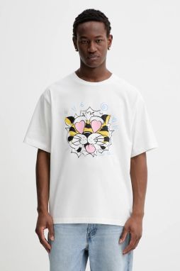 Bavlnené tričko Kenzo pánske, biela farba, s potlačou, FG55TS4034SG