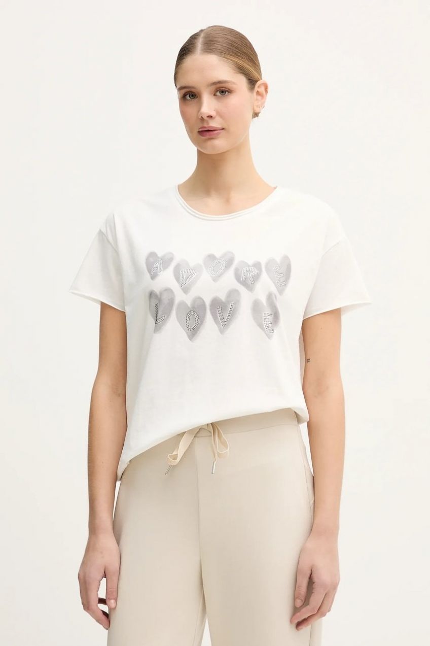 Bavlnené tričko OUI dámske, biela farba, 96050