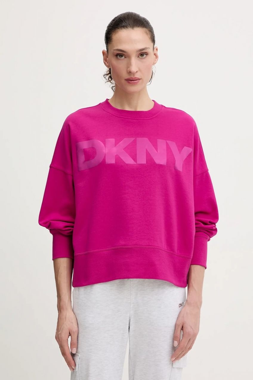 Mikina Dkny ružová farba, s potlačou, DP6T1561