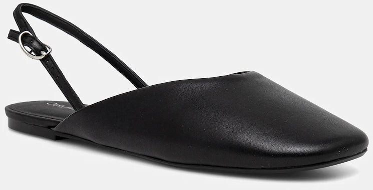 Kožené balerínky Calvin Klein OBLIQUE BALLERINA SLINGBACK LTH čierna farba, s otvorenou pätou, HW0HW02852