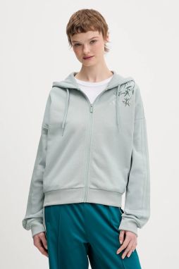 Mikina adidas Essentials zelená farba, s kapucňou, s nášivkou, KF0015
