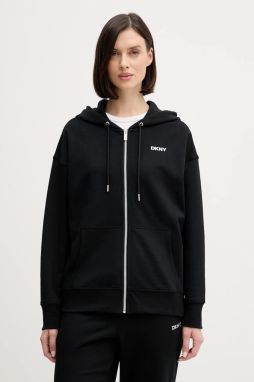 Mikina Dkny čierna farba, s kapucňou, jednofarebná, DP6J9665