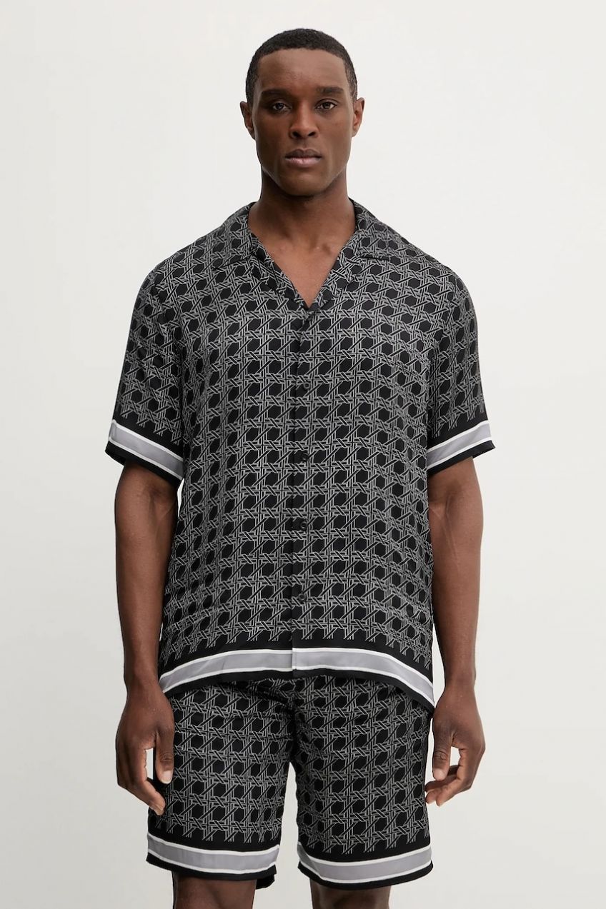 Košeľa Karl Lagerfeld čierna farba, voľný strih, 561881.605942