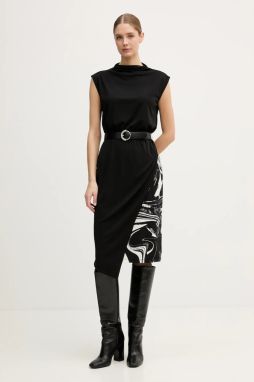 Šaty Dkny čierna farba, midi, rovný strih, DD5J2P42