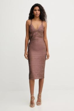 Šaty Herve Leger Indie hnedá farba, midi, priliehavé, HFL8549936