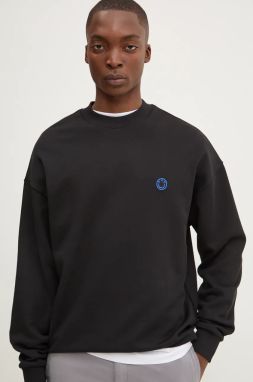 Bavlnená mikina Hugo Blue Ninnyo pánska, čierna farba, s nášivkou