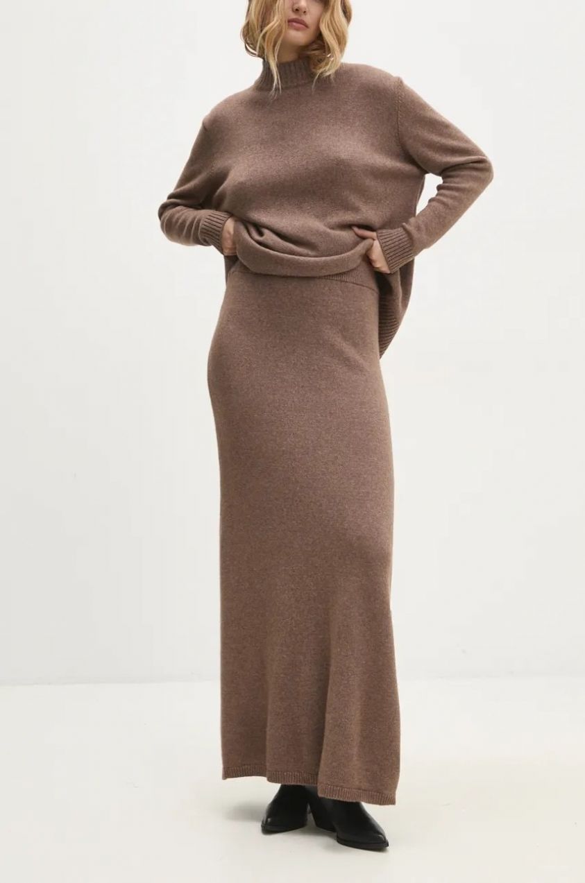 Vlnená sukňa Answear.LAB hnedá farba, maxi, rovný strih