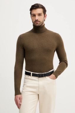 Sveter s prímesou vlny Sisley béžová farba, ľahký, s rolákom, 102HS2177