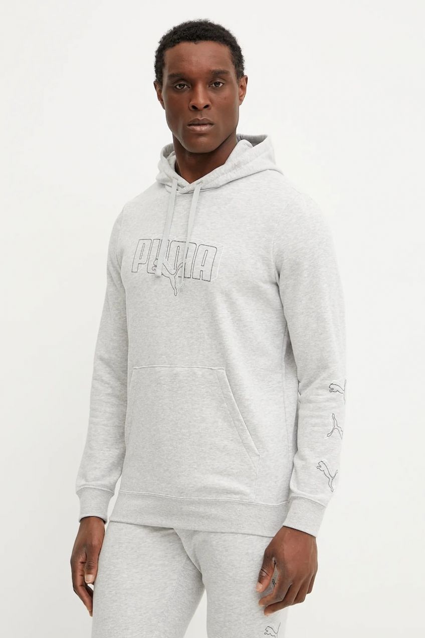 Mikina Puma pánska, šedá farba, s kapucňou, s potlačou, 684665