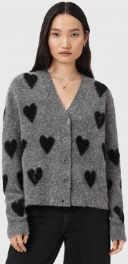 Kardigan s prímesou vlny AllSaints AMORA zelená farba, hrejivý, W042KC