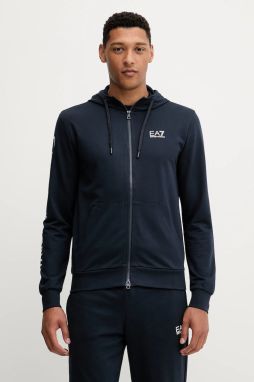 Bavlnená mikina EA7 Emporio Armani čierna farba, s kapucňou, s potlačou, AF13512.7M000568