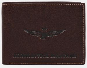Kožená peňaženka Aeronautica Militare hnedá farba, AM241