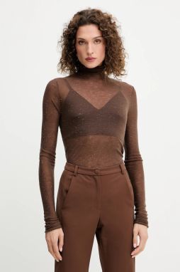 Sveter Pinko hnedá farba, ľahký, s polorolákom, 105821 A2PM