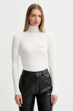 Sveter s prímesou hodvábu Elisabetta Franchi béžová farba, ľahký, s rolákom, MK11B56E2