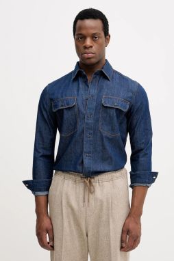 Rifľová košeľa Sisley modrá farba, regular, s klasickým golierom, 51WVSQ04V