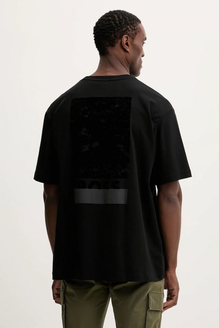 Bavlnené tričko BOSS Orange Te_snow pánske, čierna farba, s potlačou, 50551370