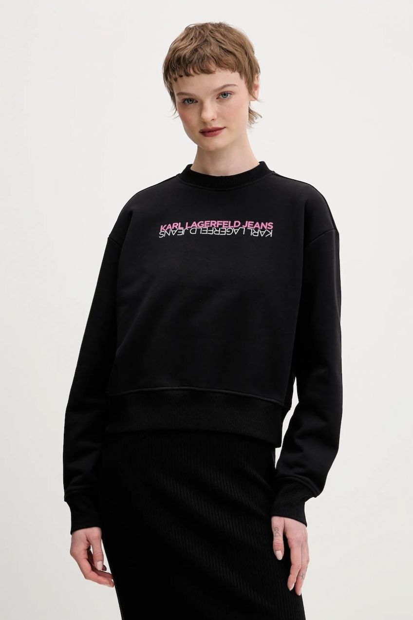 Bavlnená mikina Karl Lagerfeld Jeans čierna farba, s potlačou, B1W20041