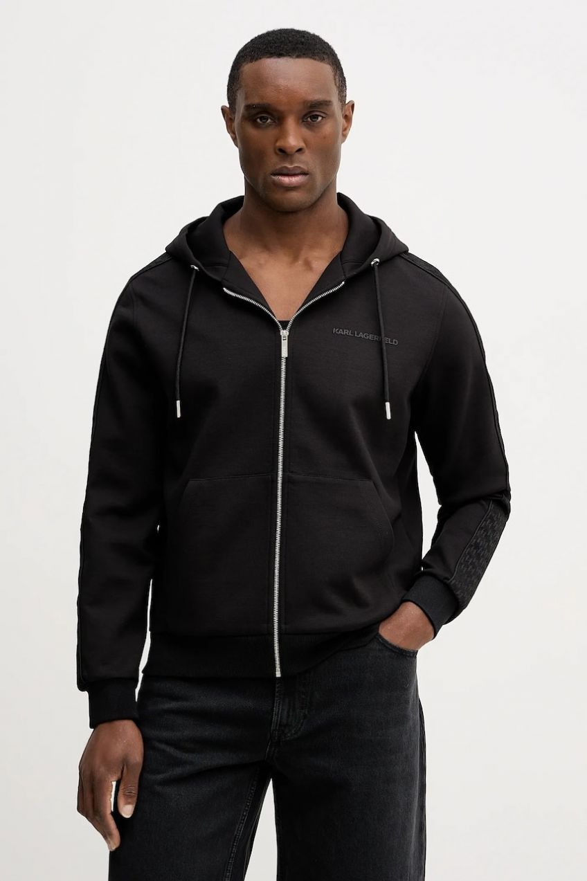 Mikina Karl Lagerfeld čierna farba, s kapucňou, jednofarebná, 561902.705007