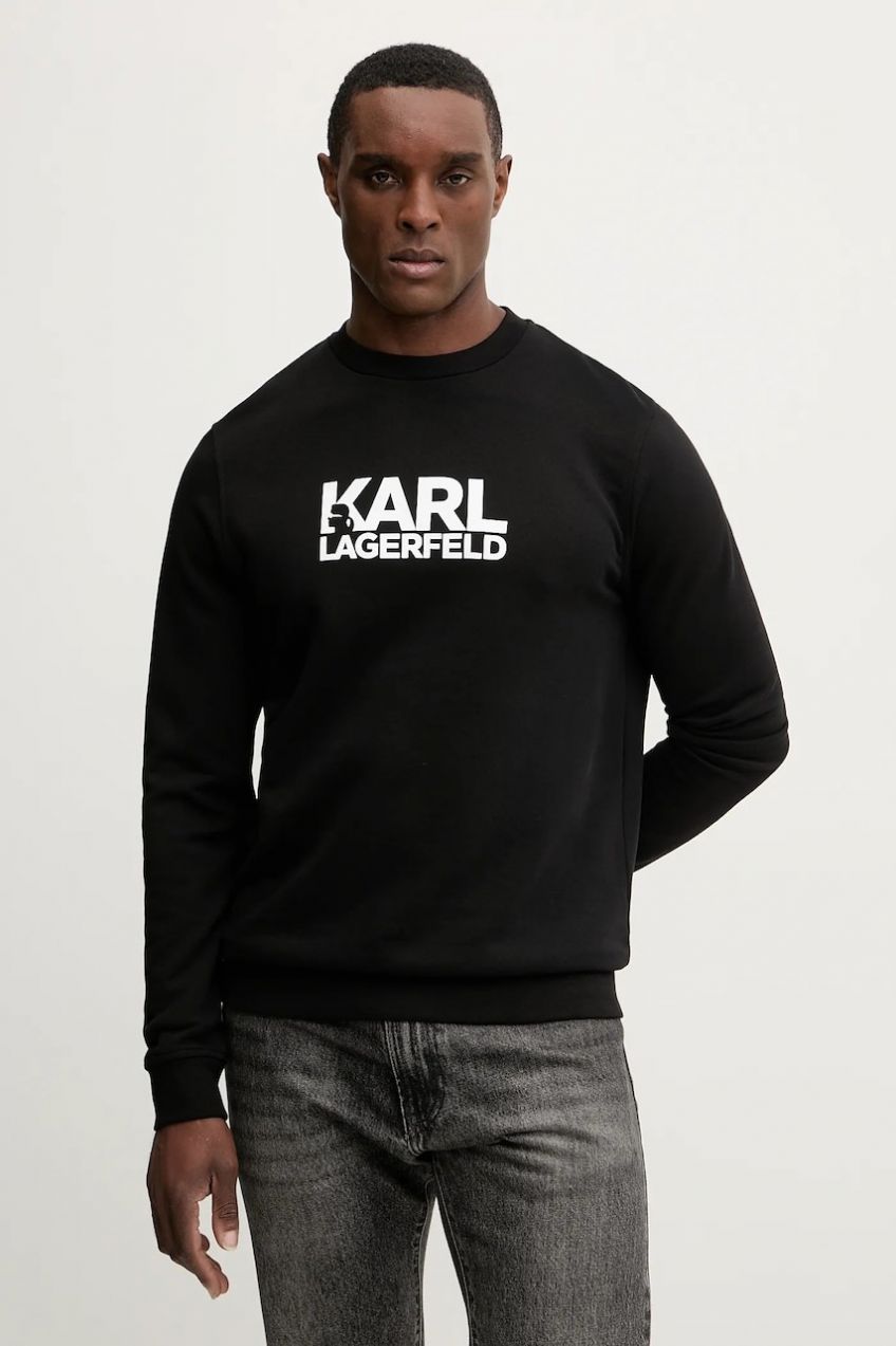 Bavlnená mikina Karl Lagerfeld čierna farba, s potlačou, 561917.705780