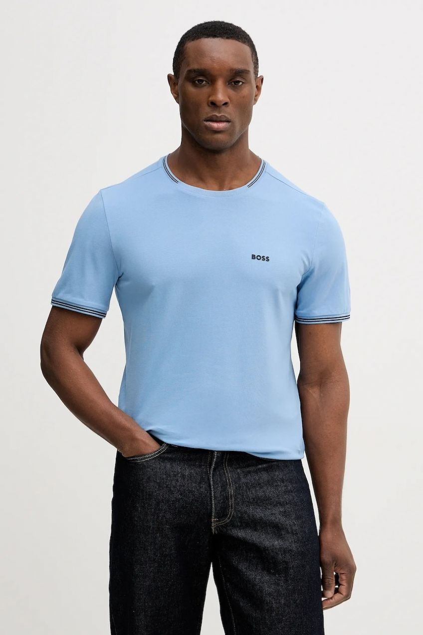 Tričko BOSS Green Taul pánske, modrá farba, jednofarebné, 50521245