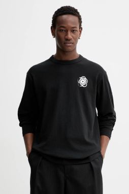 Bavlnené tričko s dlhým rukávom Kenzo čierna farba, s potlačou, FG55TL3024SK