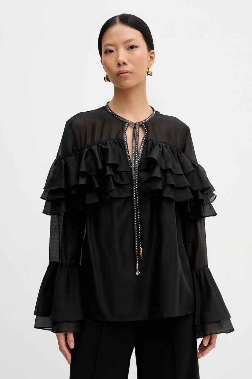 Blúzka Karl Lagerfeld čierna farba, jednofarebná, B1W11011